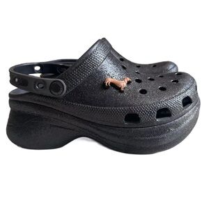 Black glitter platform crocs. Size 8